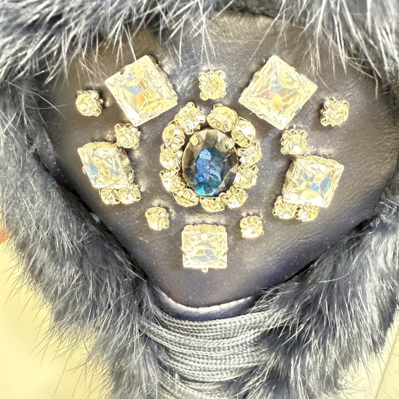 NAVY  FUR BOOTS WITH STONE 7280 - Picture 5 of 7